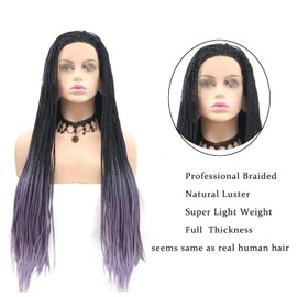 Black Purple Braided Wigs for Black Women Long Box Braids Wig Ombre Micro Million Braid Wig Realistic Hairline Glueless Cornrow Braid Colorful Synthetic Heat Resistant Hair Cosplay Makeup Drag 26 Inch