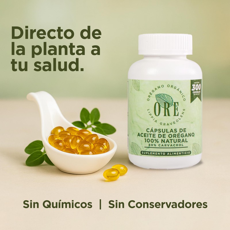 ORE Cápsulas de Orégano Silvestre 300 piezas 80% Carvacrol |