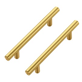 JOY DECOR 5 Pack Cabinet Handles, Gold Cabinet Pulls, 4 in Hole Center Kitchen Cabinet Handles, Stainless Steel T Bar Handles for Dresser Drawers
