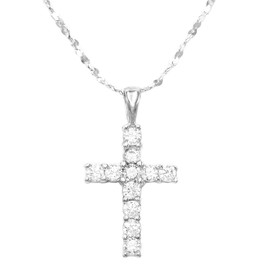 Rosemarie's Religious Gifts Women's Made In Italy Dainty Sterling Silver Serpentine Chain And Stunning Crystal Rhinestone Christian Cross Necklace Pendant, 18"