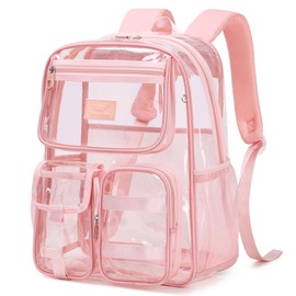 LXYGD Clear Backpack for School,Stadium Approved Transparent Heavy Duty See Through Backpack College Bookbag Travel Work Daypack Security for Teens Girls Women Students(Pink)
