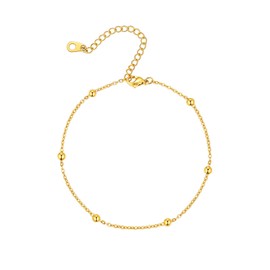 3.5mm Beads Anklet Gold, Women's Summer Barefoot Anklets Bracelets - Stainless Steel Adjustable Anklets 8.5“+2”inches