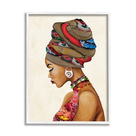 Stupell Industries Woman Wearing Traditional African Fashion Headwrap, Designed by Gina Ritter White Framed Wall Art, Multi-Color