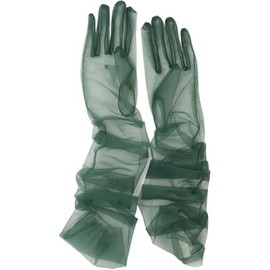 Hoseirty Ladies Long Tulle Wedding Party Bride Gloves 27.5 Inch Elbow Length Vintage Sheer Tea Party Evening Prom Opera Party Gloves Black, dark green