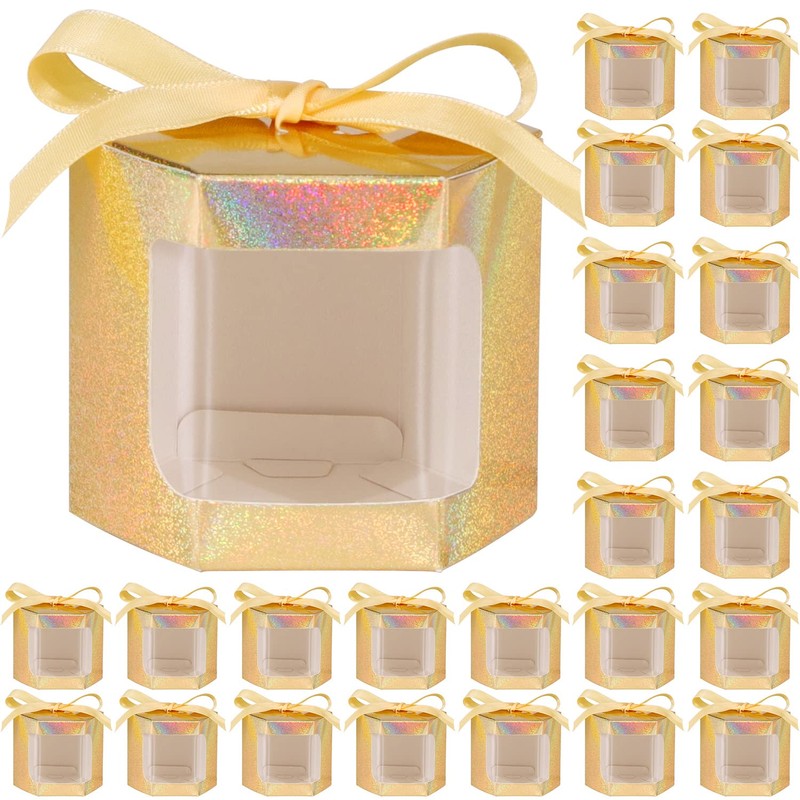 24 gift boxes with display windows, hexagonal paper boxes with