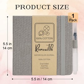 Remowith Watercolor Journal Sketchbook, 5.5" x 5.5" Sketch Books Artist Cotton Watercolor Paper Notebook, Linen Cover with Tap Water Pen, 24 Sheets 140 LB, 300 GSM for Travel Sketching On The Go Art