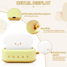POQCCT Decor Toaster Night Light Lamp Rechargeable Small Lamps with Smile Face Cute Toast Bread Shape Decor Night Lights for Kids Baby Nursery Yellow