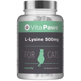 L-Lysine 500mg For Cats By VitaPaws™ | 90 Sprinkle Capsules | Popularly Chosen For Feline Immunity | Manufactured in the UK