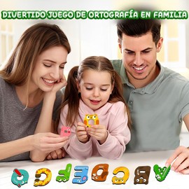 Imanes de letras magnéticas grandes para niños,26 Letras Magnéticas,20 Imanes del Numérico para Niños,52 imanes para nevera,lindos imanes del alfabeto de animales, juegos de aprendizaje de ortografía