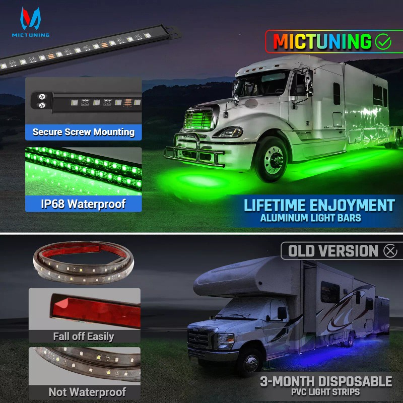MICTUNING 8PCS RGBW Underglow Light Bars, Exterior Neon Accent Underbody