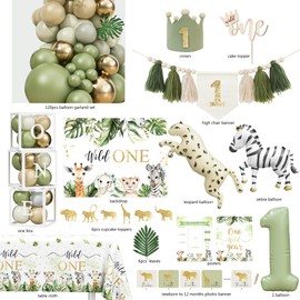 YJDFWAUT Wild One Birthday Decorations Party Supplies, Jungle Theme First Birthday Decorations for Boy or Girl