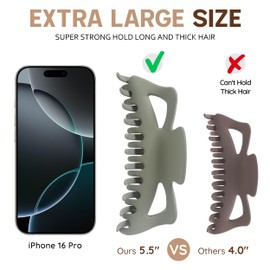 Extra Large Claw Clips for Thick Hair and Long Hair, 2 Pack XXl Jumbo Claw clips, Oversized Matte Non-slip Butterfly Hair Clips for Women, Big Strong Hold Jaw Clip, Light Gray & Sand