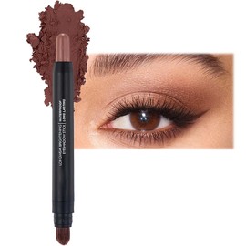 Matte Brown Eyeshadow Stick - Waterproof & Long-lasting Eye Shadow Pencil - Dual-ended with Brush - High-pigmented, Blendable for Smoky Eye Makeup
