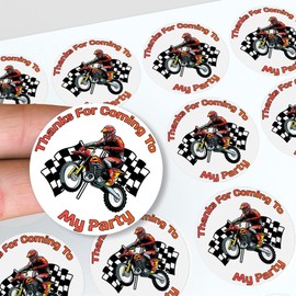 AK Giftshop Motocross Thank You Birthday Party Stickers for Party Bags & Sweet Cones (48 Stickers)
