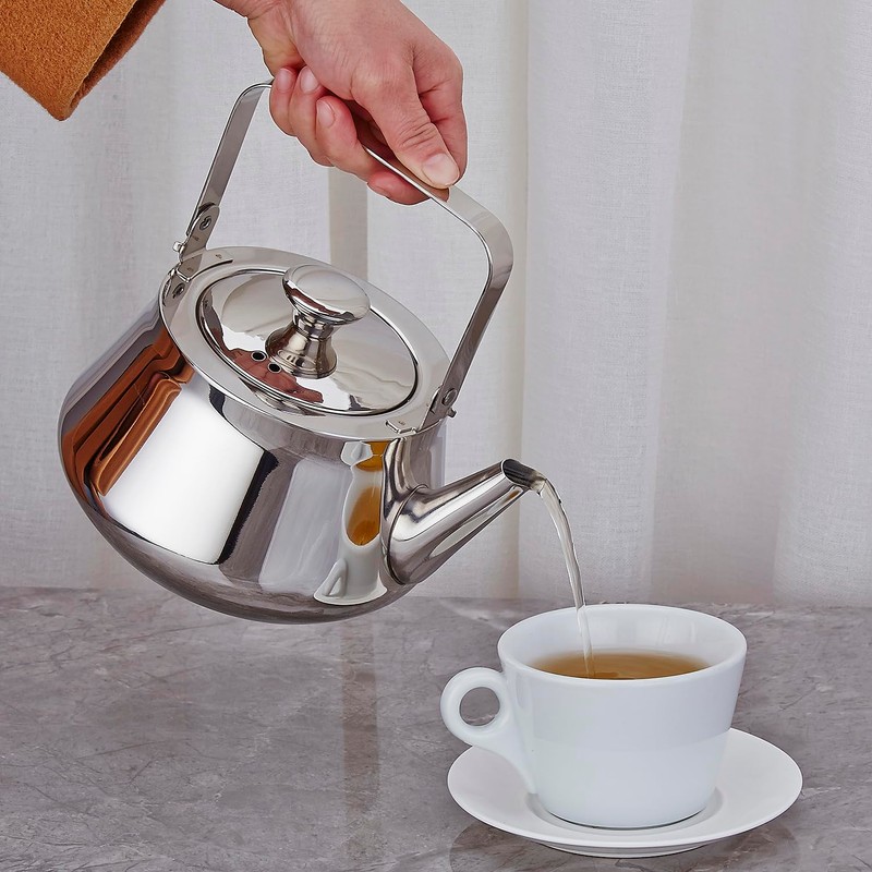SANQIAHOME 1.5 Litre Stainless Steel Teapot with Egg A Modern