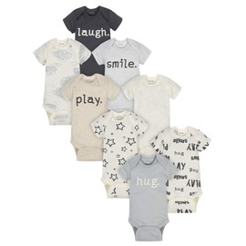Onesies Brand Baby 8-Pack Short Sleeve Mix & Match Bodysuits, Play Smile & Hug Neutrals, 12 Months