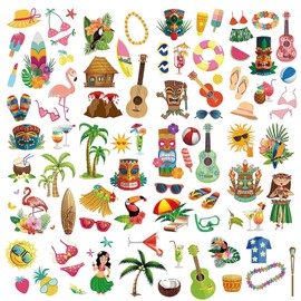 JOLINTAL 10 Sheets Temporary Tattoos for Kids, Hawaiian Luau Birthday Party Decorations Hawaiian Tattoos Summer Pool Beach Tropic Party Supplies for Kids Boys Girls Adults Birthday Party Favors