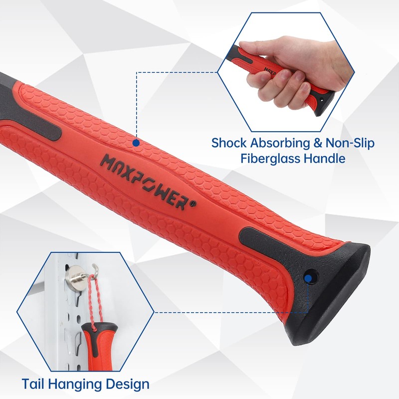 Claw Hammer 8Oz, MAXPOWER Curved Rip Claw Hammer Framing Hammer