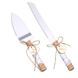 Juego de cuchillos y servidores rústicos para tartas de boda, para tartas de pizza, juego de cuchillos rústicos para tartas de boda, para fiestas, bodas, cumpleaños, aniversarios (amor y XO)