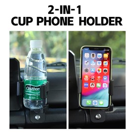 2 in 1 Car Cup Holder Phone Mount Water Cup Drink Bottle Stand Bracket for Suzuki Jimny 2019 2020 2021 2022 2023 2024 Interior Accessories, Black
