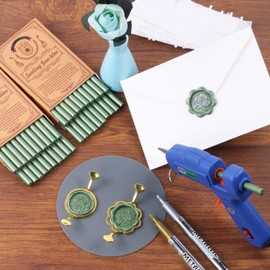Wax Seal Kits, WASOHLING 40Pcs Sealing Wax Sticks with Glue Gun, Wax Seal Molds, Silicone Waxing Mat, Wax Pens, Sealing Wax Kit for Wedding Invitations Envelopes Cards (Pine Green)