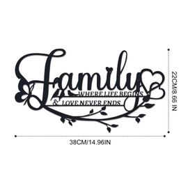 Family Sign Metal Wall Art Decor, Family Where Life Begins Love Never Ends Wrought Iron Wall Decorations, Hanging Family Sign Home Decor for Living Room Bedroom Dining Room Kitchen