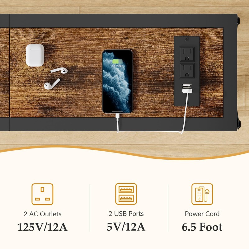 Gewudraw Console Table with Oulets and USB Ports, 55.1" Sofa