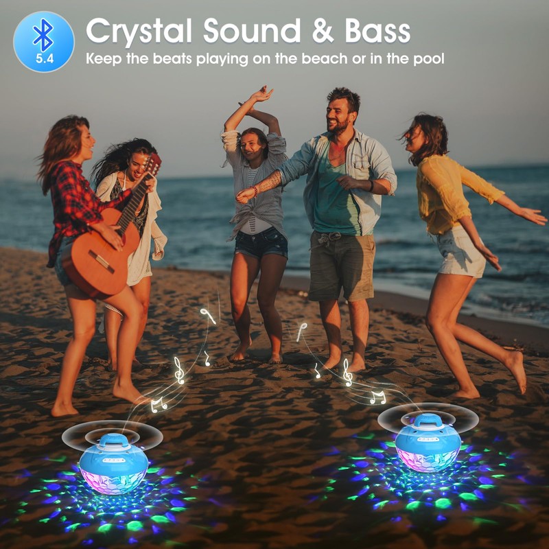 Blufree Bluetooth Pool Speaker w/Colorful Pool Fountain Light, 3 in