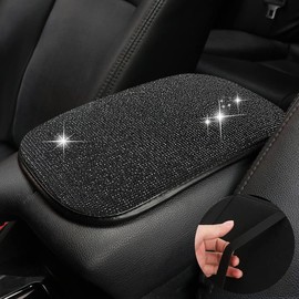 BetterJonny Auto Bling Car Armrest Cover, Crystal Rhinestone Auto Center Console Cover Pad Non-Slip Car Arm Rest Cushion Pad Universal Bling Car Accessories for Most Car (Black)