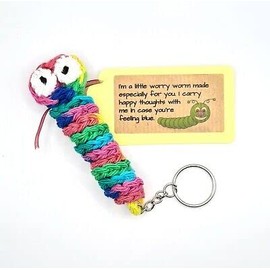 Handmade Crochet Worry Worm Sensory Keyring For Stress, Anxiety, Children, SEN, Dementia (Bright Rainbow)