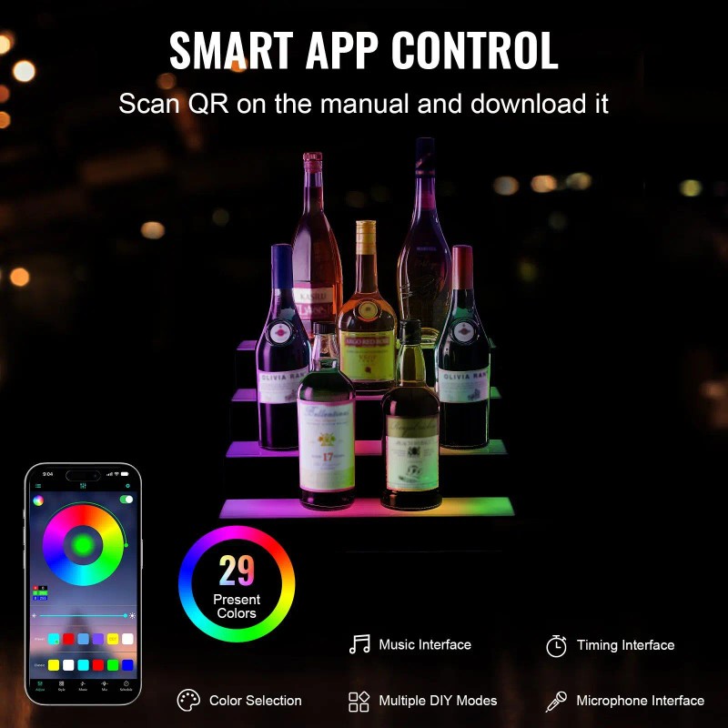 16 In 4 Step Led Lighted Liquor Bottle Display Bar