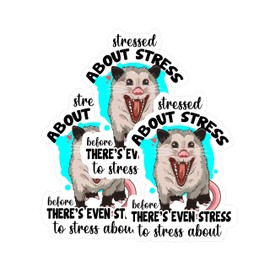 STICKYAME(3pcs) Stressed About Stress Sticker, Possum Sticker, Stressed Out Sticker Opossum Sticker Animal Sticker, Water Assitant Die-cut Decal for Laptop Phone Water Bottle, Kindle Sticker (Size 3")