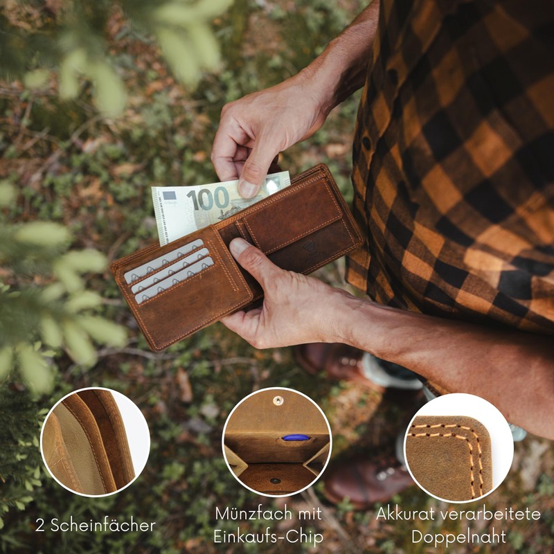 Baur Men's Genuine Buffalo Leather Wallet with RFID Protection Horizontal