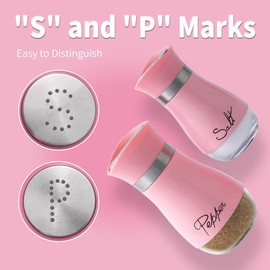Salt and Pepper Shakers Set, Stainless Steel with Glass Bottle for Table, RV, Camp, BBQ, Set of 2, Pink