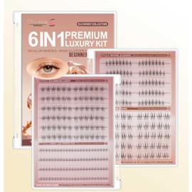 Dorisue Natürliche Wimpernbügel, vorgeklebt, 250 Stück, selbstklebende einzelne Wimpern, kein Kleber erforderlich, 4 Stile, obere untere falsche Wimpern, für die Arbeit, Mutter, Verlängerungs-Set