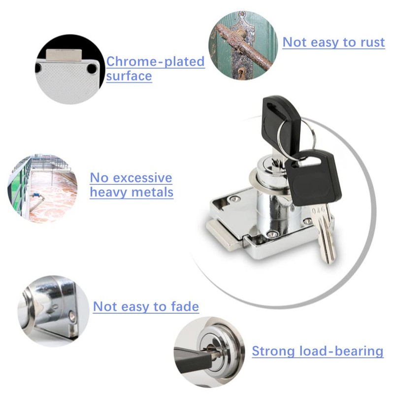 2 Sets Security Drawer Lock Furniture Lock Cylinder Zinc Alloy