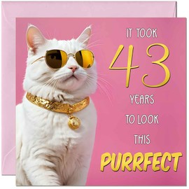 43rd Cat Birthday Card for Women - Purrfect Birthday - Funny Cat Birthday Card for 43 Year old woman Ladies Forty Three, Forty Third Friend Girls Mum Sister Aunt Niece Daughter Kitty Kitten