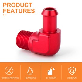 GASHER 2PCS 3/8" NPT Male to 1/2" Barb 90 Degree Hose Fitting Fuel Line Adapter Aluminum Alloy Red Anodized