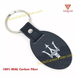 Exotic Carbon Fiber Maserati Silver New Logo Oval Carbon Fiber Key Fob - 2x2 Gloss