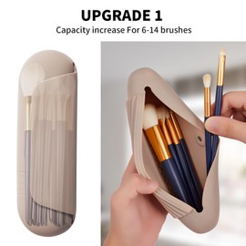 AGIKET Silicone Makeup Brush Holder Travel Cosmetic Bag：Soft Portable Cosmetic Face Brushes Holder with Upgrade Anti-Fall Out Magnetic Closure, Large Travel Makeup Brush Case - Walnut