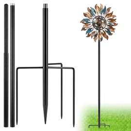 Glossy Black 72" h Replacement Pole for Large Wind Spinner, Windmill Replacement Parts, Three-Part Composition, 22mm Thicker Tube, Easy Assembly for Large Metal Wind Spinner (4 Prongs Base)