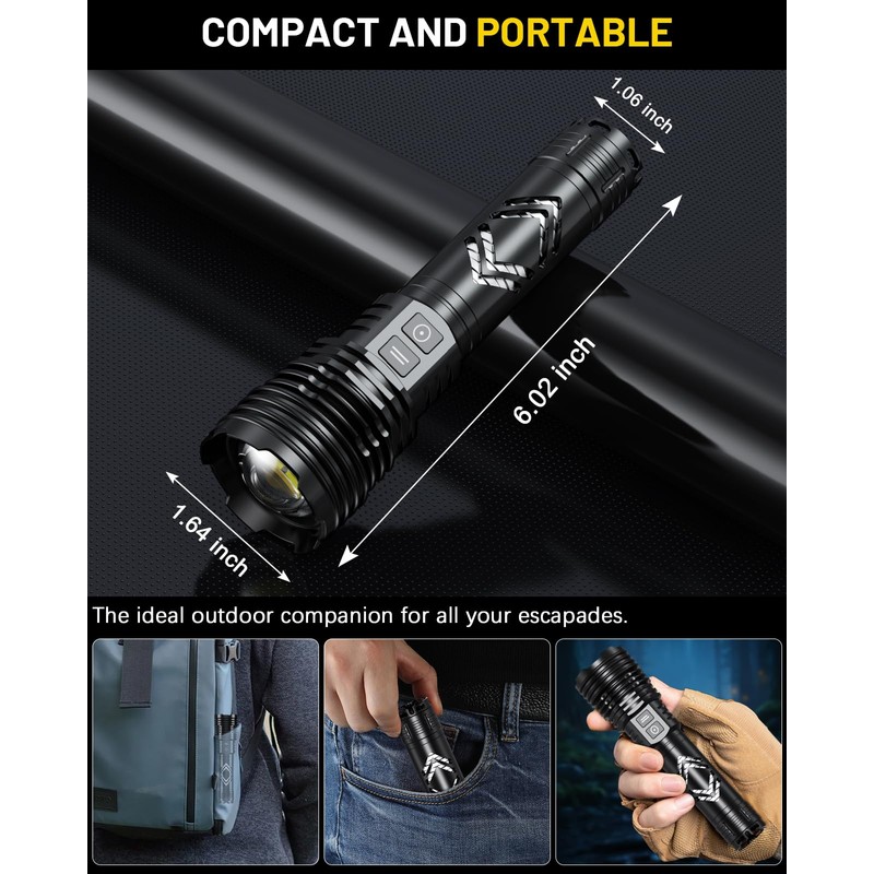 Rechargeable Flashlights 2000 High Lumens - Super Bright LED Flashlight
