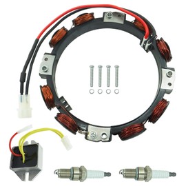 TOTEDELL 592831 Alternator Stator Dual Circuit Compatible with Briggs & Stratton with 845907 REGULATOR Replaces 696459 393800 691063 393474 with Spark Plug