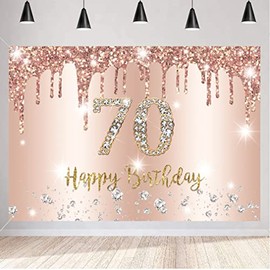 Happy 70th Birthday Decorations Backdrop Banner for Women Happy 70 Years Old Party Sign Poster Woman 70th Birthday Rosegold Photography Background 70th Birthday Party Supplies, 150x90cm