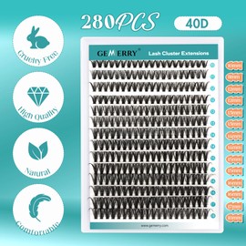 GEMERRY DIY Cluster Eyelash Extensions Kit with Lash Bond and Seal and Applicator for Beginners 280 PCS Individual Lash Cluster Kit 0.07D 10-18 Mix, DIY at Home (40D-0.07D,10-18MIX-KIT)