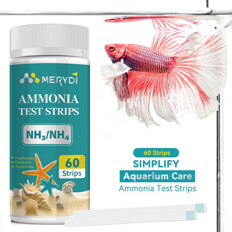 Merydi Ammonia Test Strips,60 Strips Aquarium Test Kit for Fish