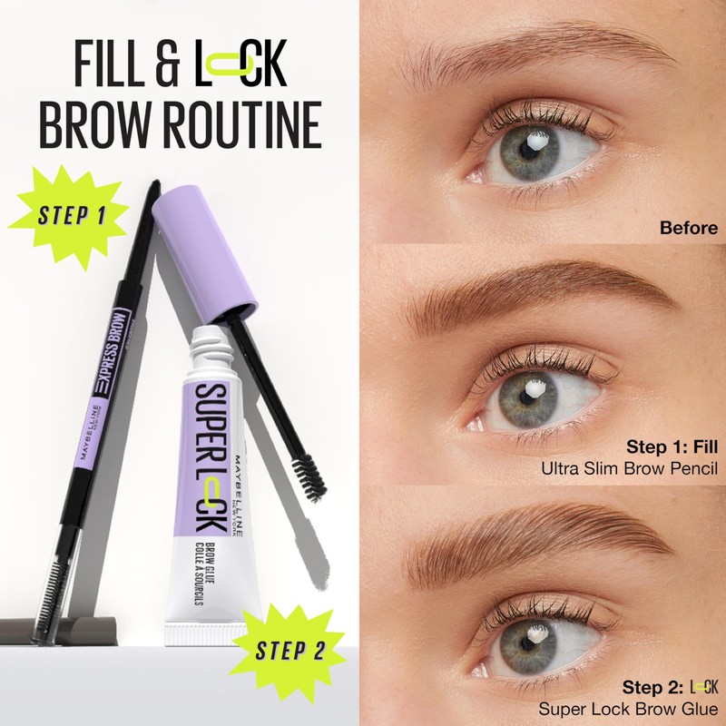 Maybelline Super Lock Brow Glue Eyebrow Gel, Lightweight and Waterproof