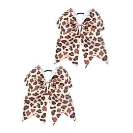 Leopard Cheer Bow For Girls Cheetah Ponytail Holder Bowknot Leopard Bow Hair Ring Tie PHB01 (2 Pcs-Set)