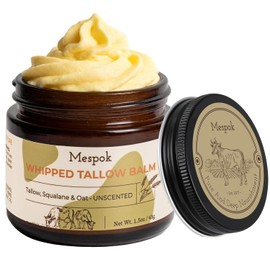 Tallow Balm – 100% carne de res alimentada con pasto para la piel con escualano orgánico y extracto de avena | Hidratante facial y corporal batido para piel extremadamente seca, no grasa, belleza limpia, sin perfume (1.5 onzas)