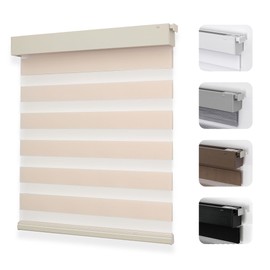 Joydeco No Drill Zebra Blinds for Windows, Cordless Day & Night Dual Sheer Roller Shades, Easy Installation, Free-Stop Lift System, Light Filtering Privacy Blinds for Home(Beige,46" W x 75" H)